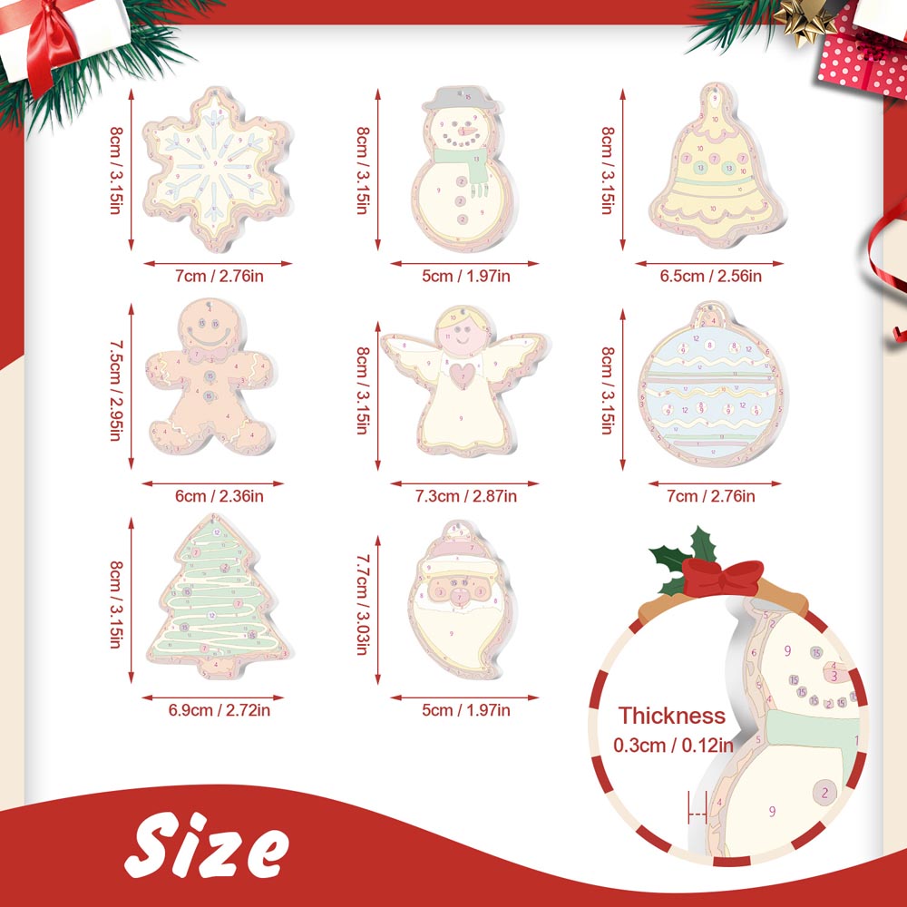 Paint by Numbers – 8 Christmas Ornaments – Whimsical Cookie Style Set