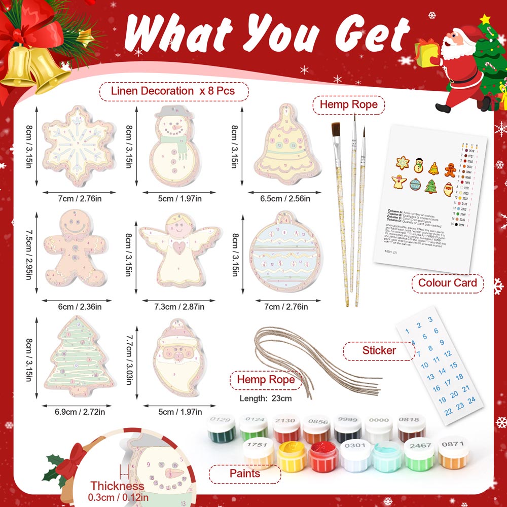 Paint by Numbers – 8 Christmas Ornaments – Whimsical Cookie Style Set