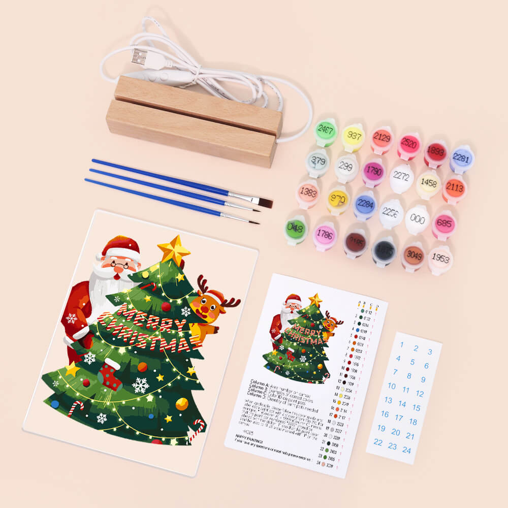 Paint by Numbers - Christmas Light | Santa Claus and Reindeer with Tree