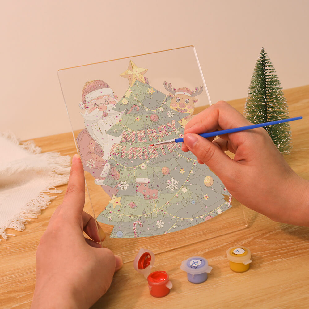 Paint by Numbers - Christmas Light | Santa Claus and Reindeer with Tree