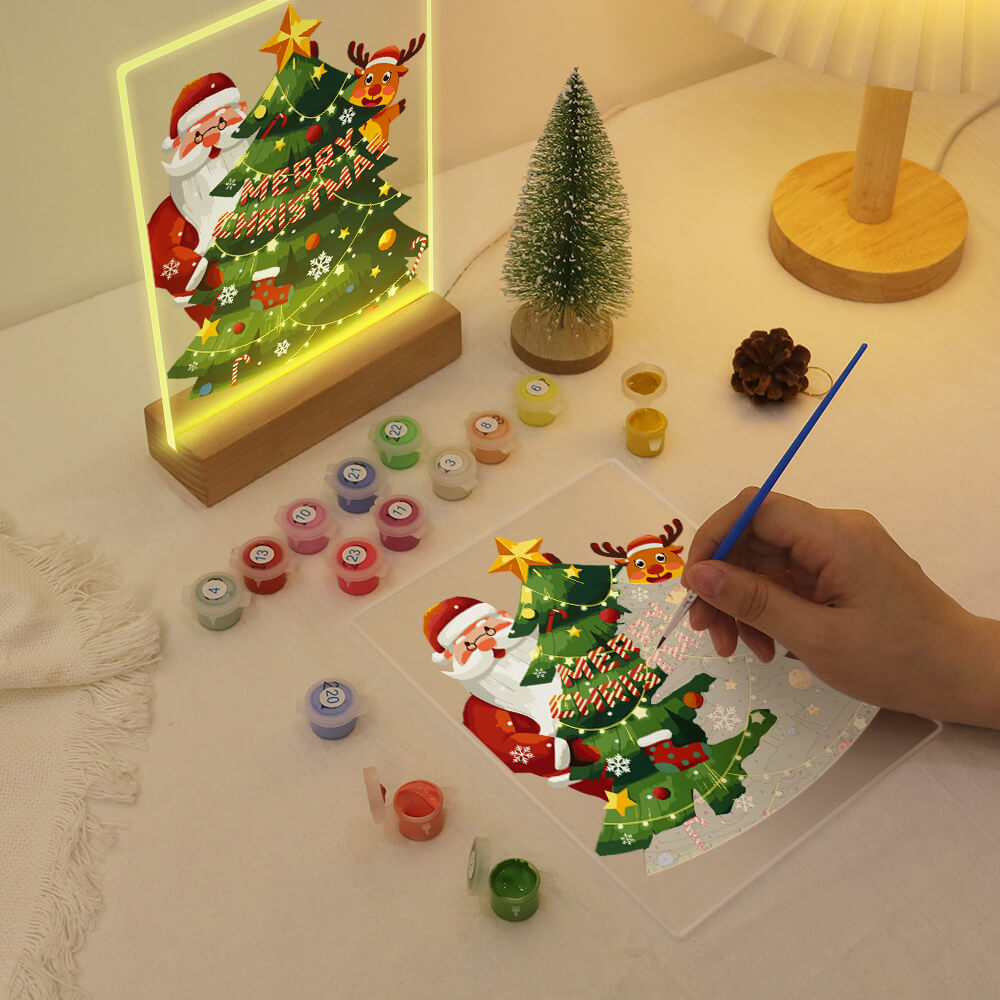 Paint by Numbers - Christmas Light | Santa Claus and Reindeer with Tree