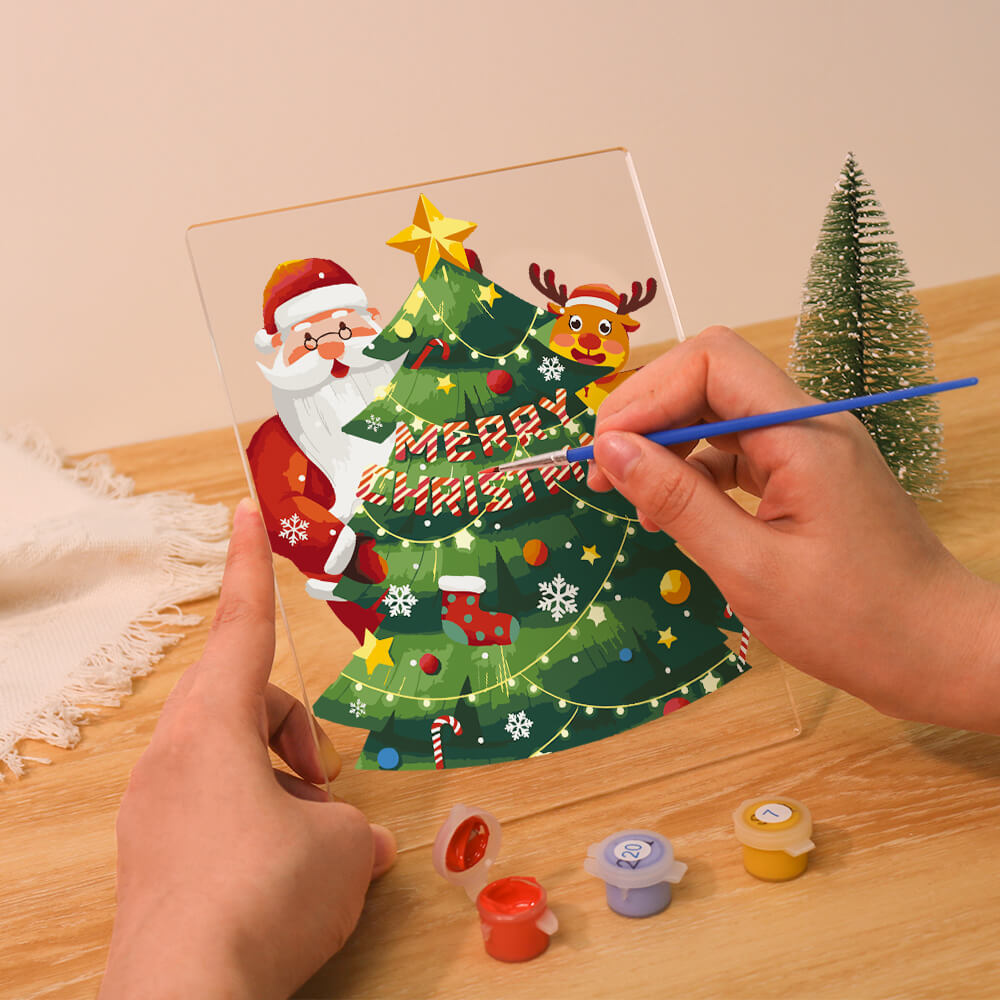 Paint by Numbers - Christmas Light | Santa Claus and Reindeer with Tree