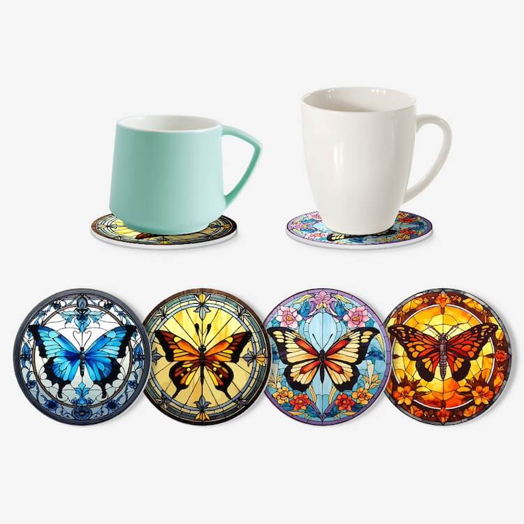 Paint by Numbers - Coasters | Colorful butterflies