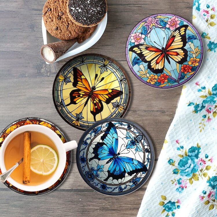 Paint by Numbers - Coasters | Colorful butterflies