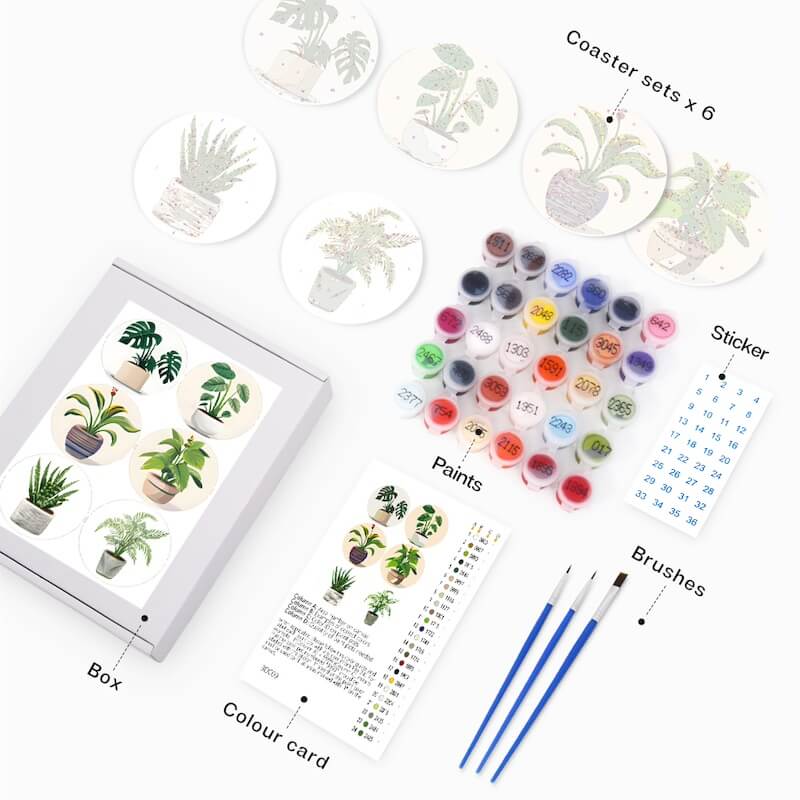 Paint by Numbers - Coasters | Indoor Plants