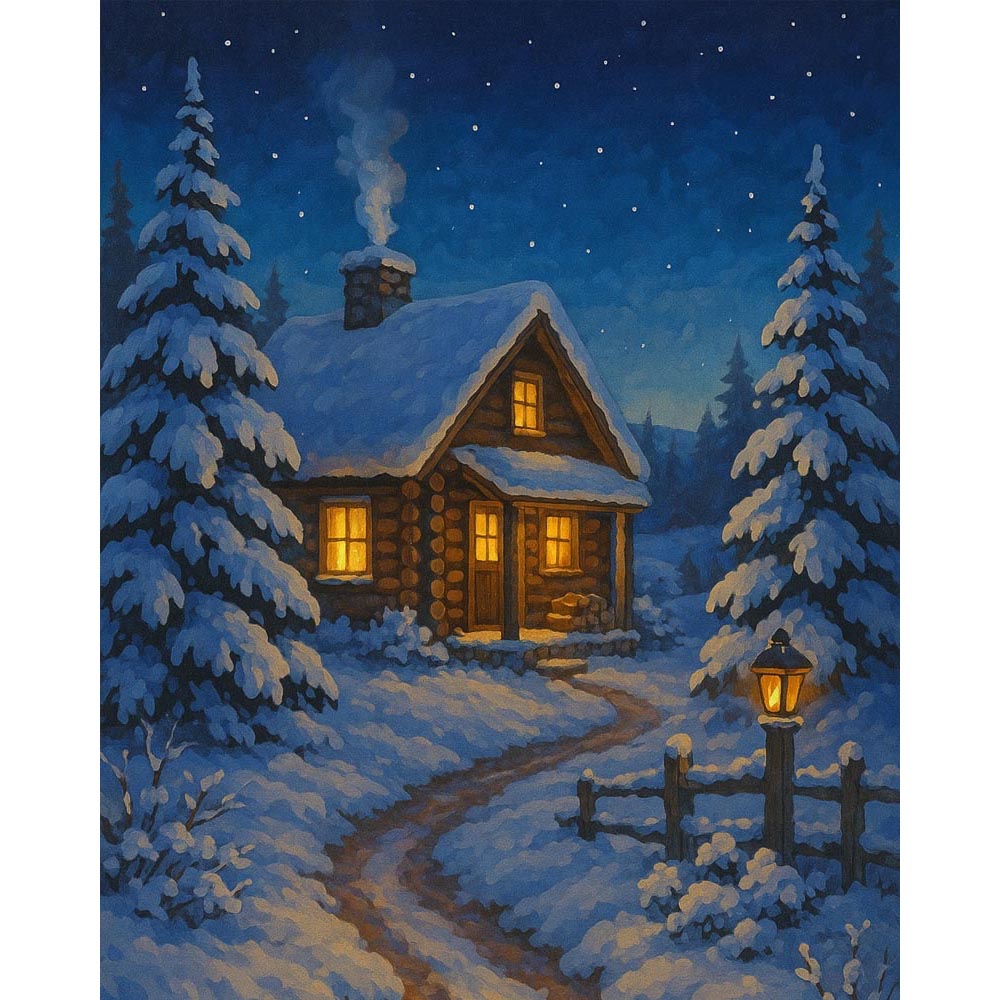 Paint by Numbers - Winter Cabin Glow