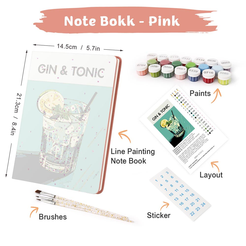 Paint by Numbers Hardcover Journal Notebook - Gin & Tonic Cocktail