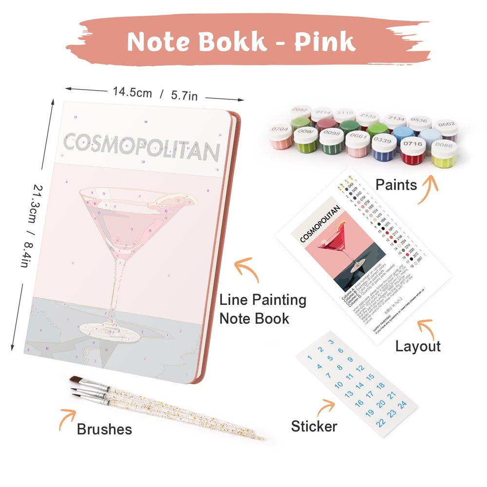 Paint by Numbers Hardcover Journal Notebook - Cosmopolitan Cocktail