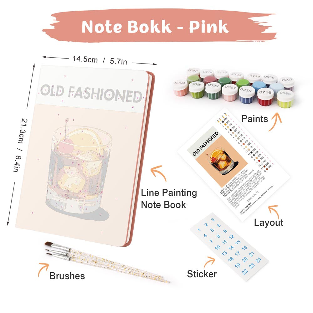 Paint by Numbers Hardcover Journal Notebook - Old Fashioned Cocktail