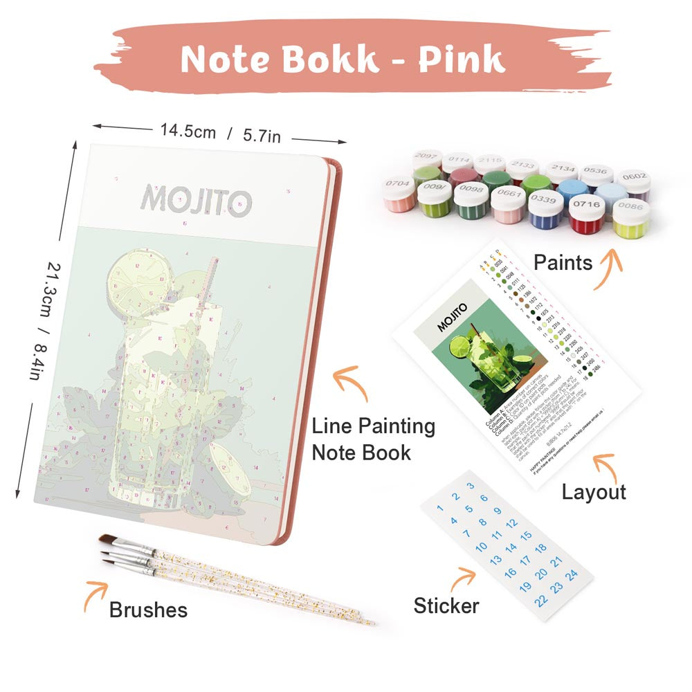 Paint by Numbers Hardcover Journal Notebook - Mojito Cocktail