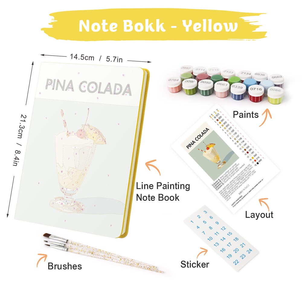 Paint by Numbers Hardcover Journal Notebook - Pina Colada Cocktail