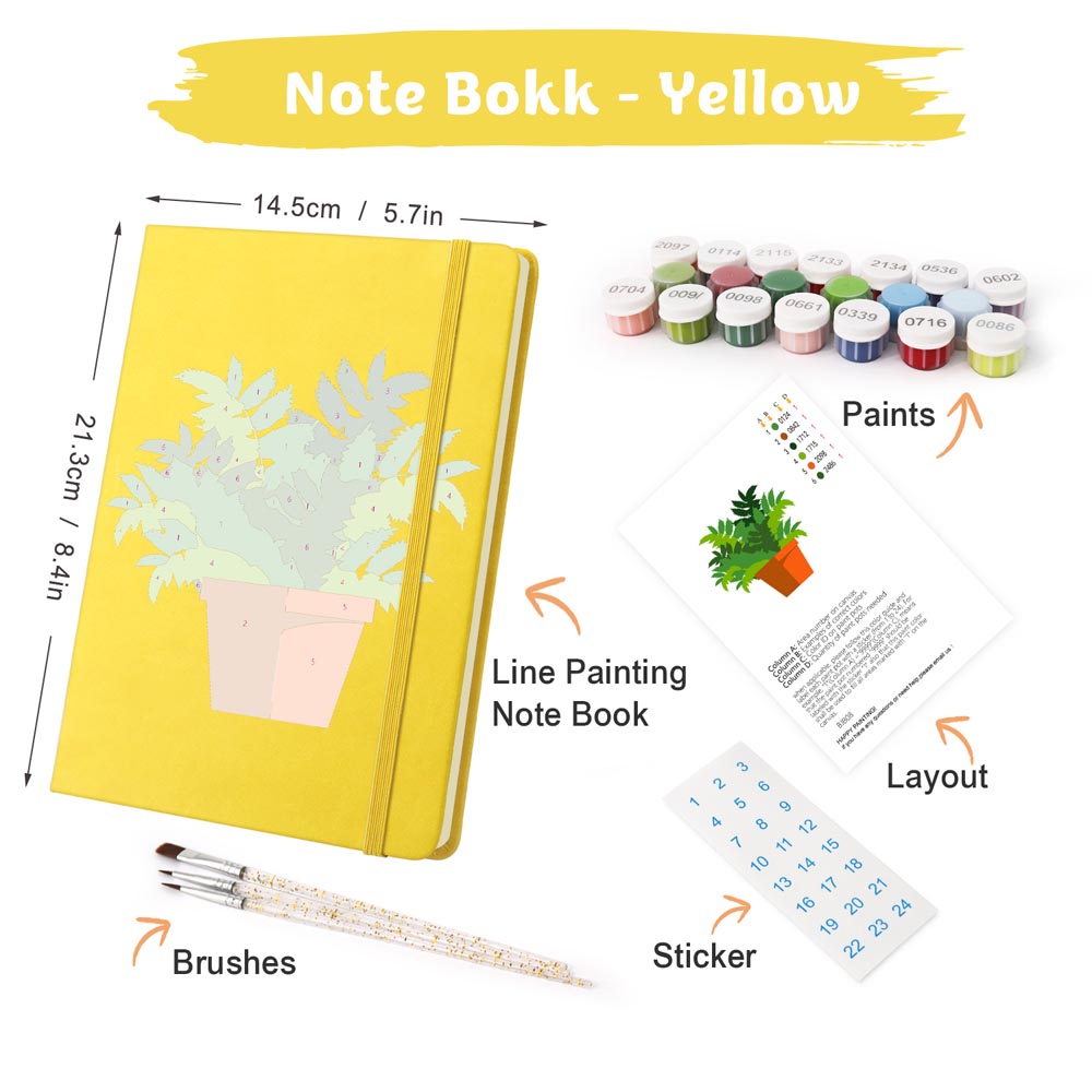 Paint by Numbers Hardcover Journal Notebook - Green Potted Plant