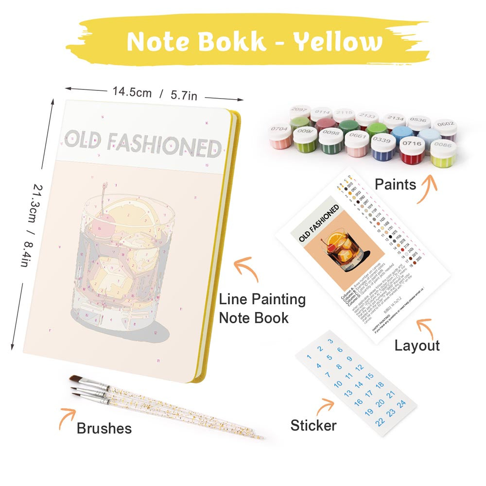 Paint by Numbers Hardcover Journal Notebook - Old Fashioned Cocktail