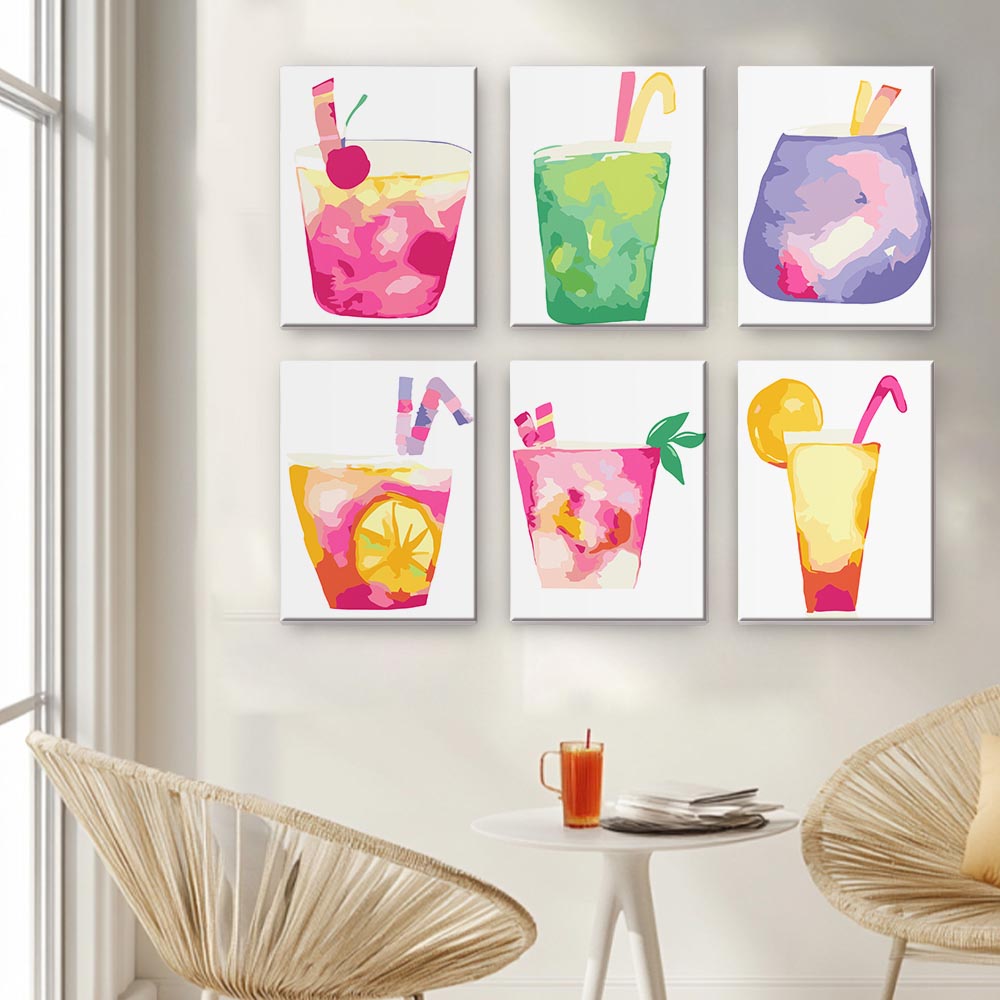 Paint by Numbers – 6 Mini Paintings | Abstract Summer Cocktails Set