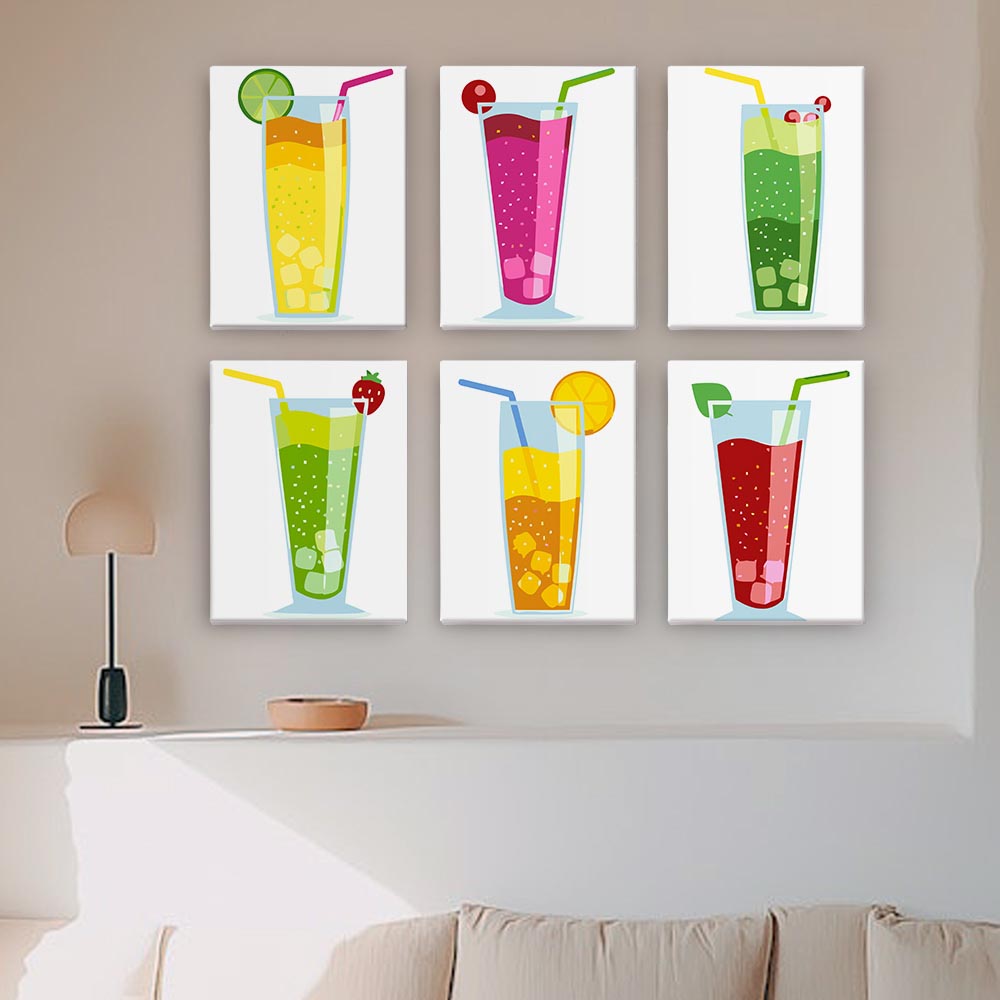 Paint by Numbers – 6 Mini Paintings | Colorful Sparkling Drinks Set