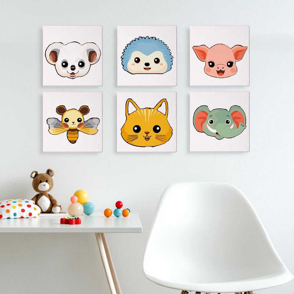 Paint by Numbers – 6 Mini Paintings | Sweet Animal Faces Set
