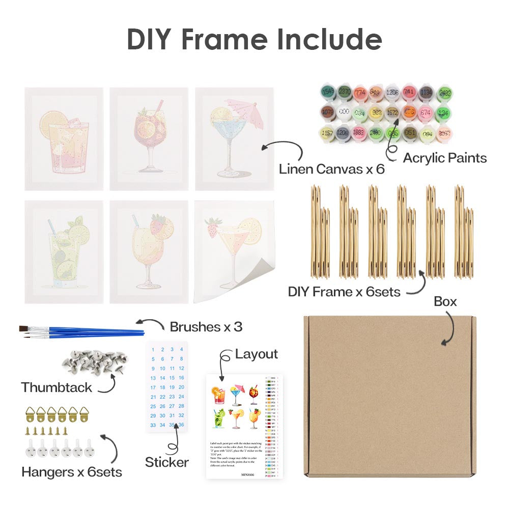 Paint by Numbers – 6 Mini Paintings | Tropical Cocktails Set