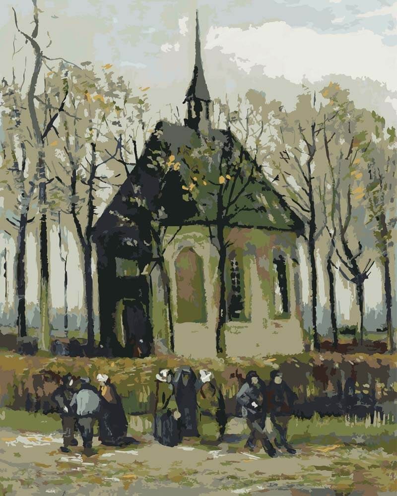 Vincent van Gogh congregation leaving the church in Nuenen paint by numbers kit