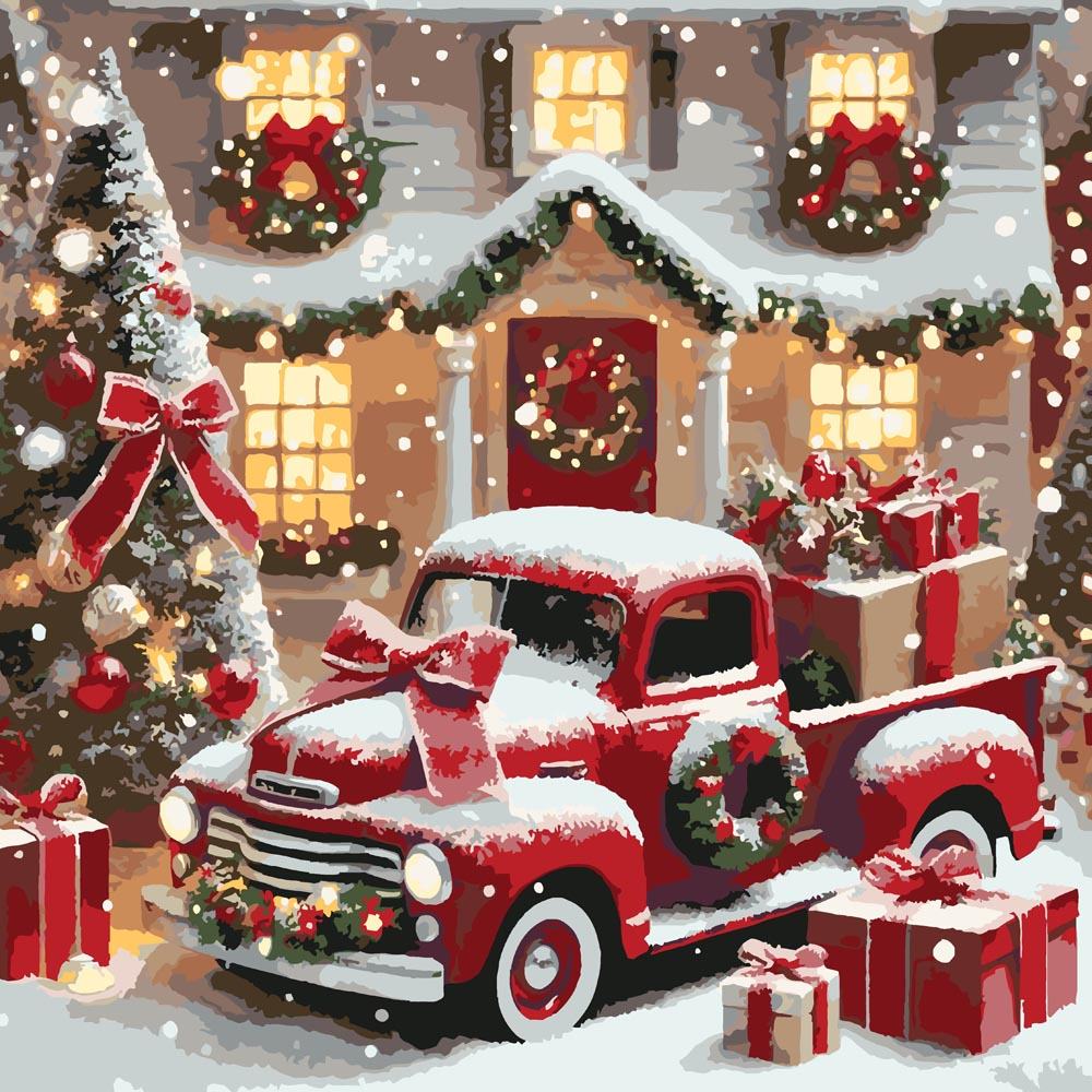 Christmas red truck paint by numbers kit as a holiday gift idea