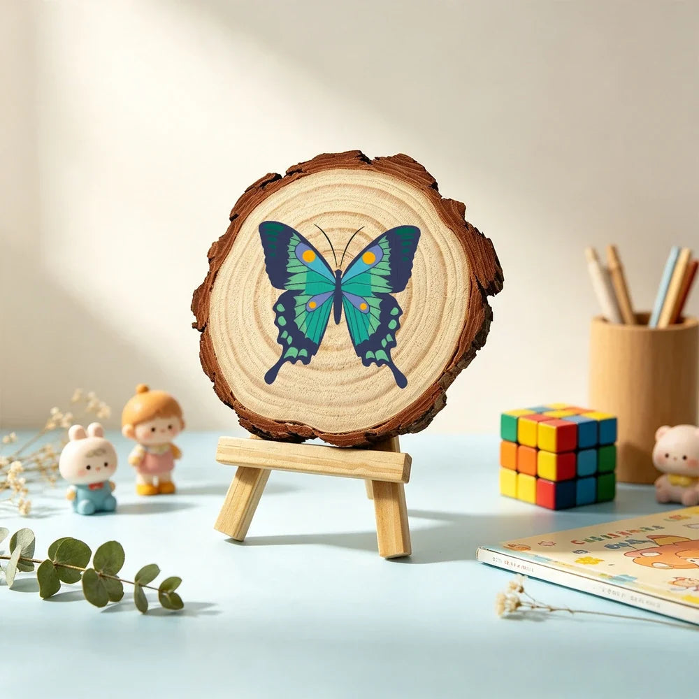 Paint by Numbers - Wood Slice | Green Swallowtail Butterfly