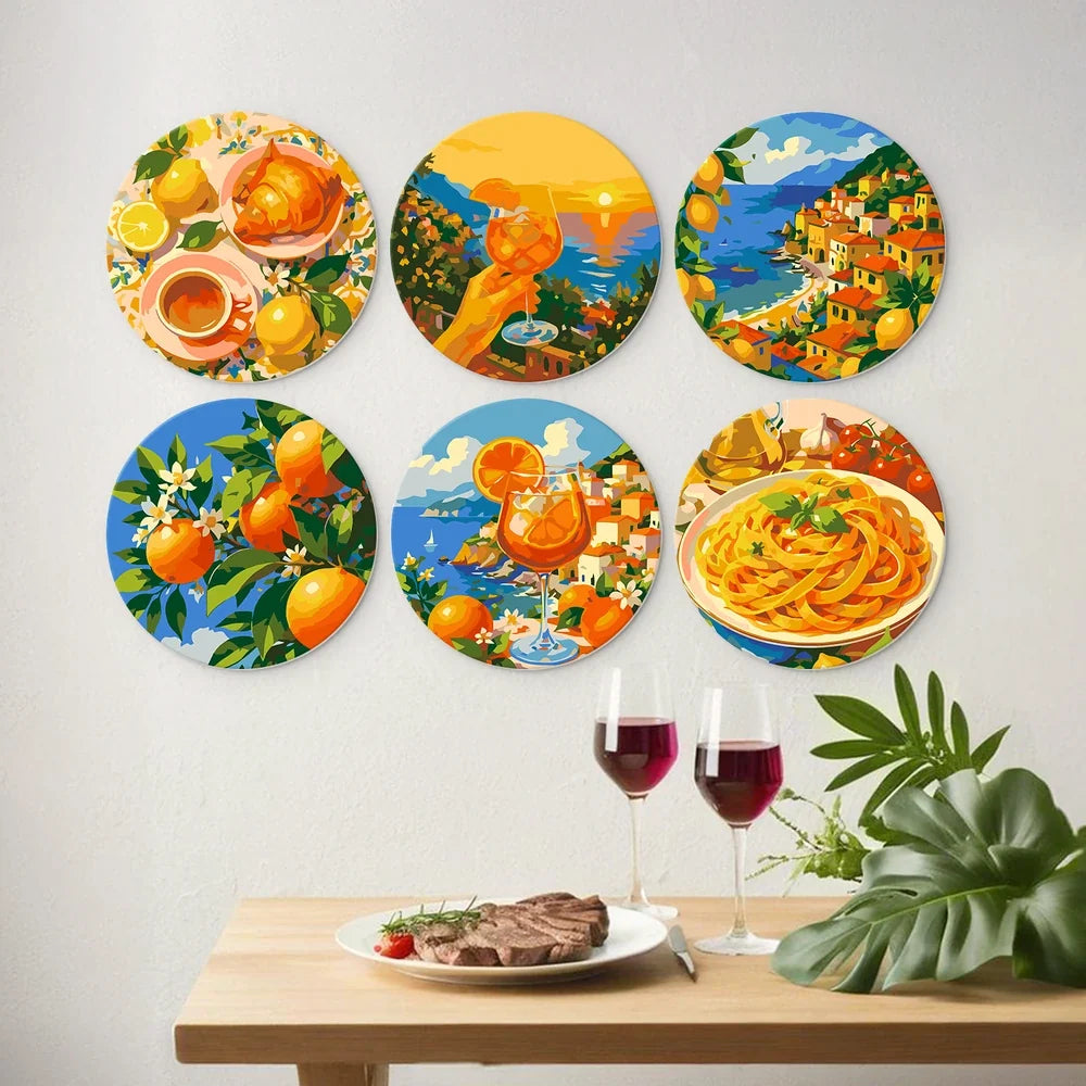 Paint by Numbers – 6 Mini Paintings | Italian Citrus Summer (Round)
