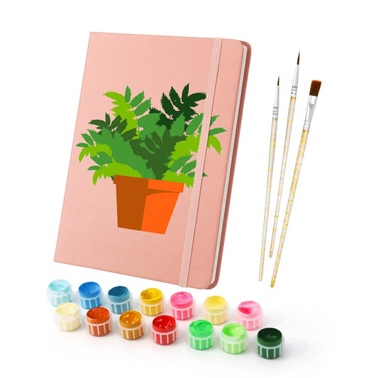 Paint by Numbers Hardcover Journal Notebook - Green Potted Plant
