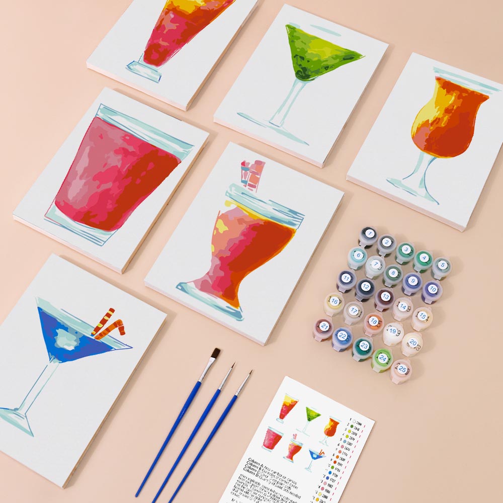 
Paint by Numbers – 6 Mini Paintings | Tropical Cocktail Collection Set