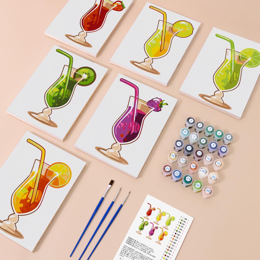 Paint by Numbers – 6 Mini Paintings | Exotic Cocktail Glasses Set