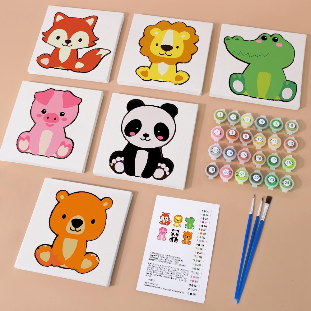 
Paint by Numbers – 6 Mini Paintings | Kawaii Animal Friends Set