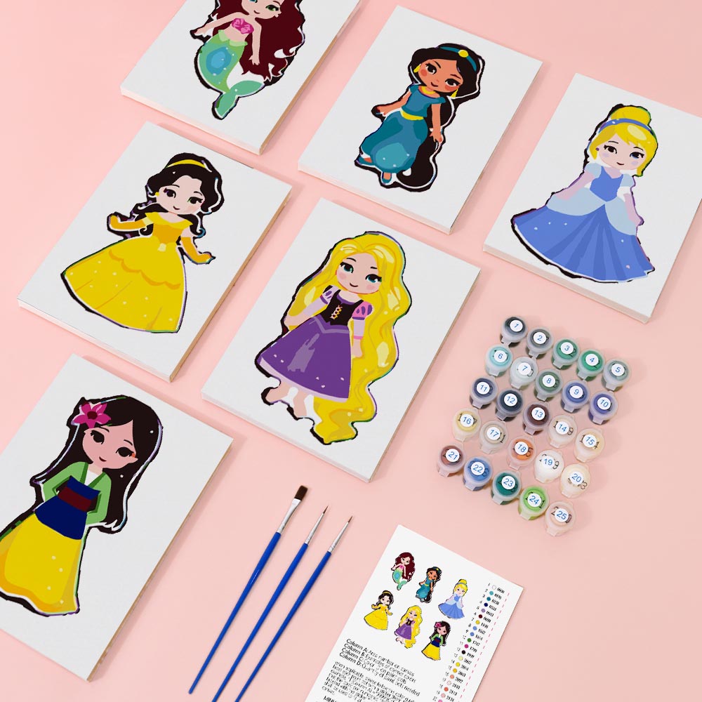 
Paint by Numbers – 6 Mini Paintings | Cute Princess Characters Set
