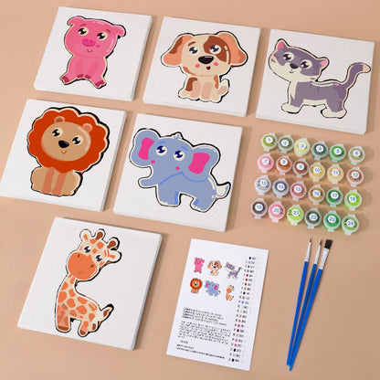 Paint by Numbers – 6 Mini Paintings | Cute Cartoon Animals Set