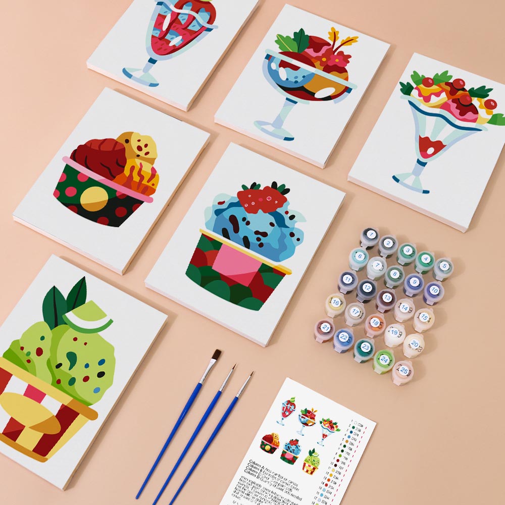 
Paint by Numbers – 6 Mini Paintings | Colorful Ice Cream Delights Set