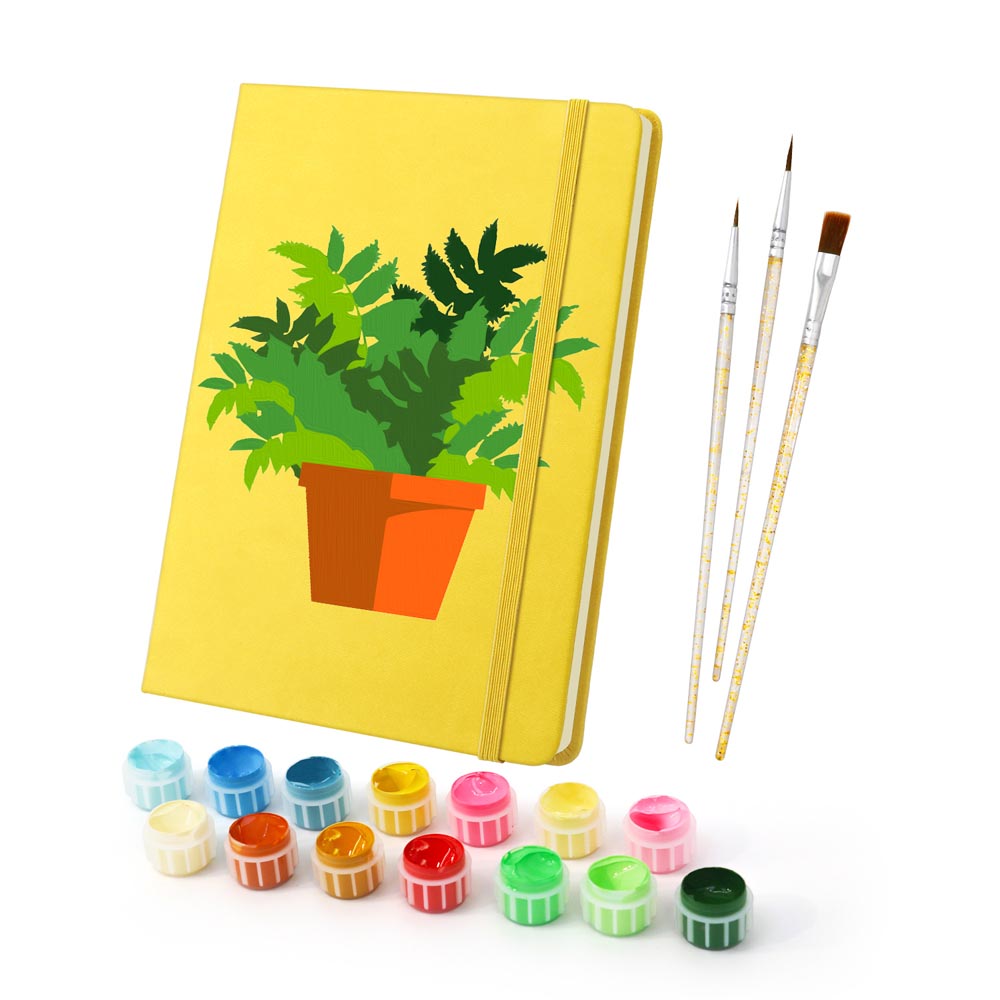 Paint by Numbers Hardcover Journal Notebook - Green Potted Plant