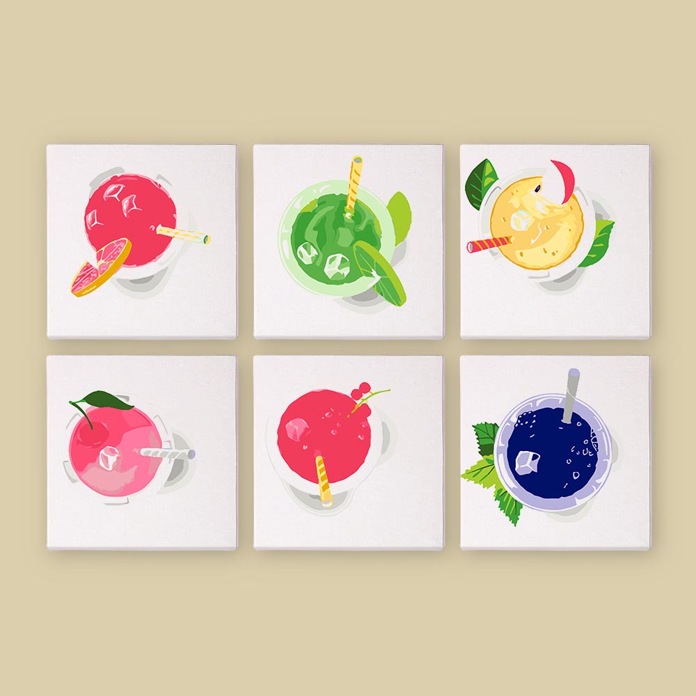 Paint by Numbers – 6 Mini Paintings | Top View Summer Drinks Set