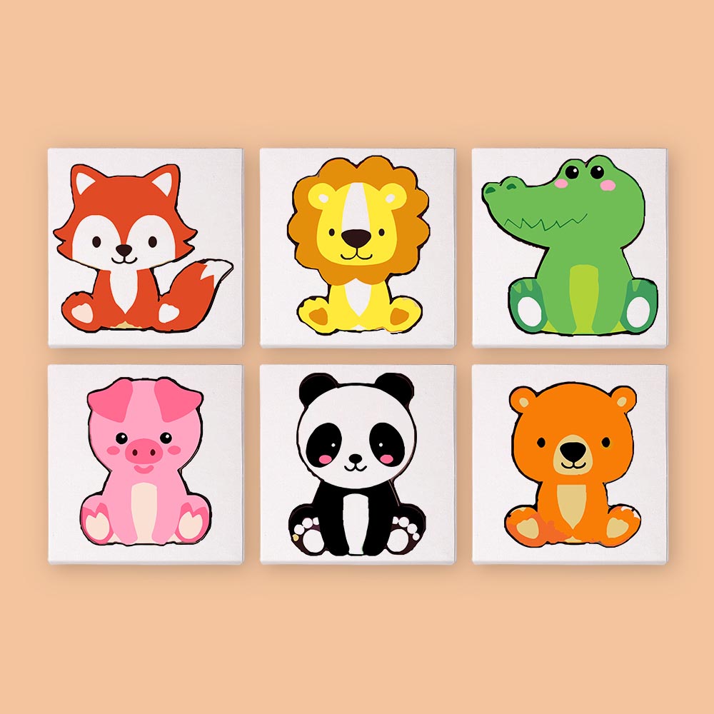 
Paint by Numbers – 6 Mini Paintings | Kawaii Animal Friends Set