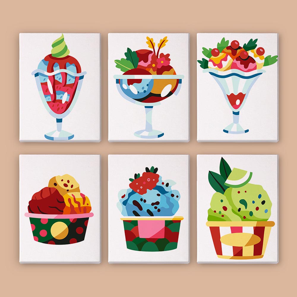 Paint by Numbers – 6 Mini Paintings | Colorful Ice Cream Delights Set