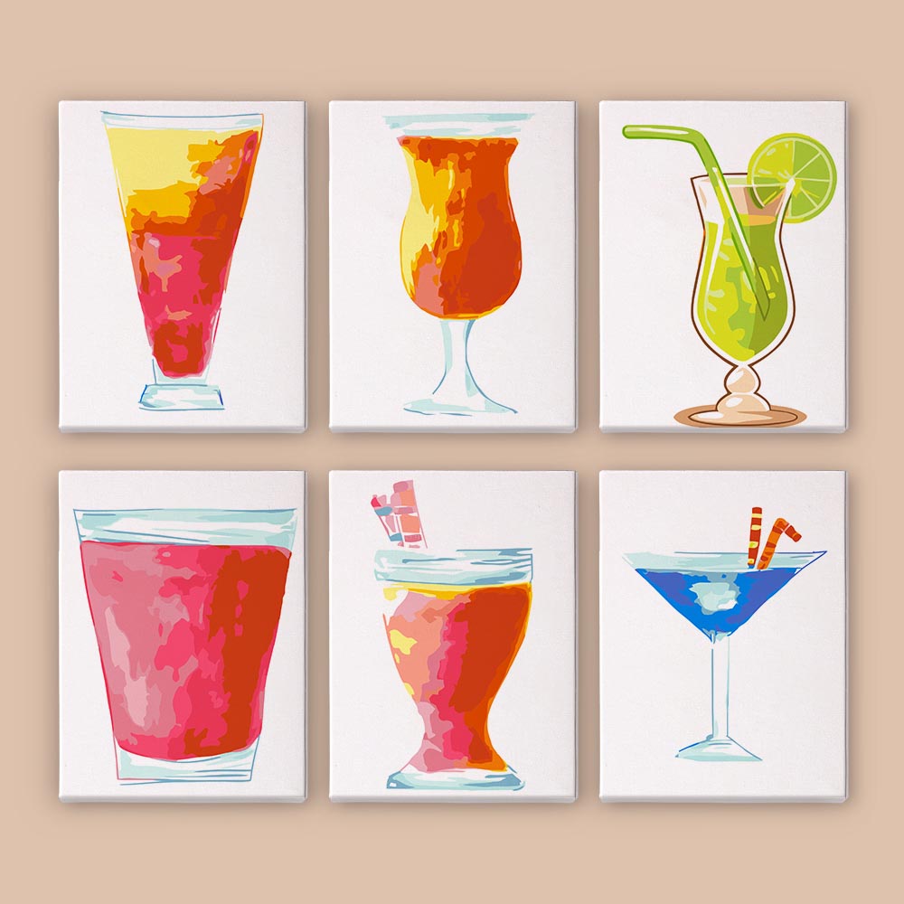 Paint by Numbers – 6 Mini Paintings | Tropical Cocktail Collection Set