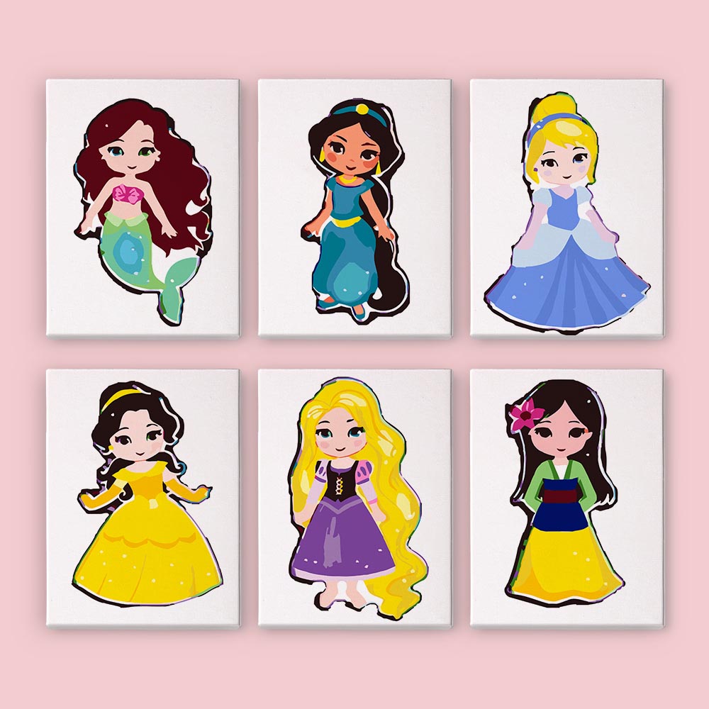 
Paint by Numbers – 6 Mini Paintings | Cute Princess Characters Set