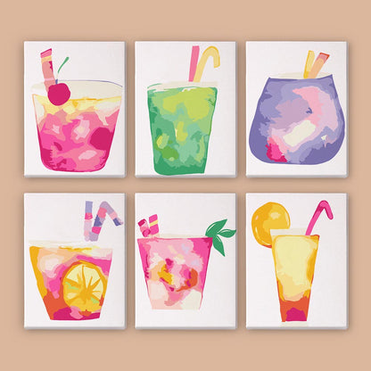 Paint by Numbers – 6 Mini Paintings | Abstract Summer Cocktails Set
