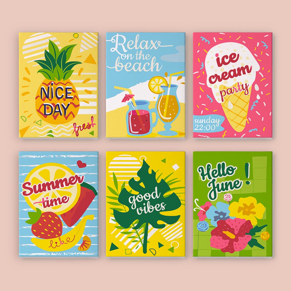 
Paint by Numbers – 6 Mini Paintings | Summer Vibes & Ice Cream Set