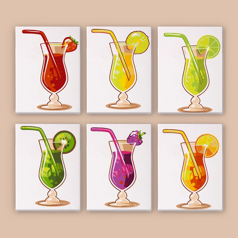 Paint by Numbers – 6 Mini Paintings | Exotic Cocktail Glasses Set