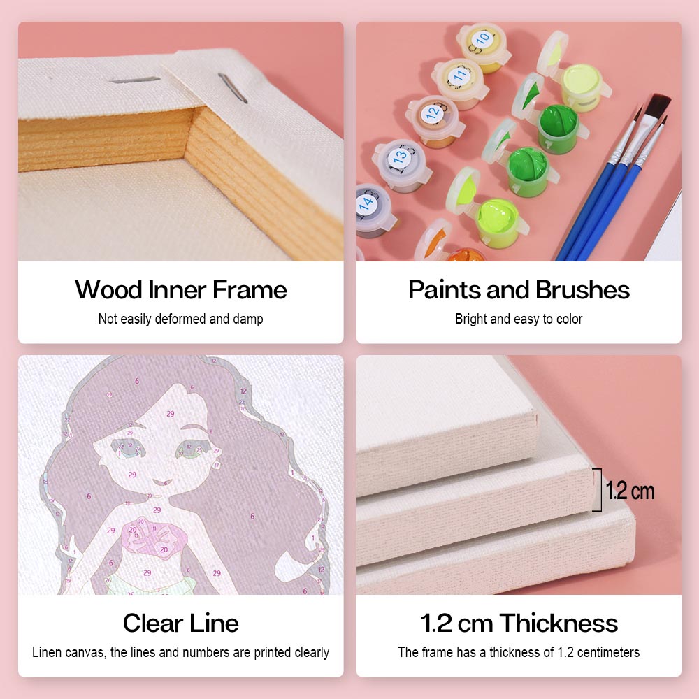 
Paint by Numbers – 6 Mini Paintings | Cute Princess Characters Set
