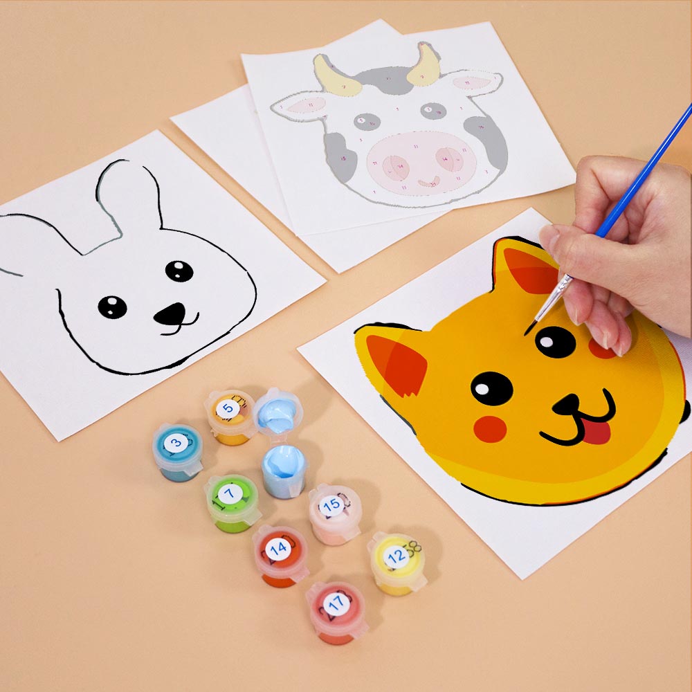 Paint by Numbers – 6 Mini Paintings | Animal Faces for Kids Set