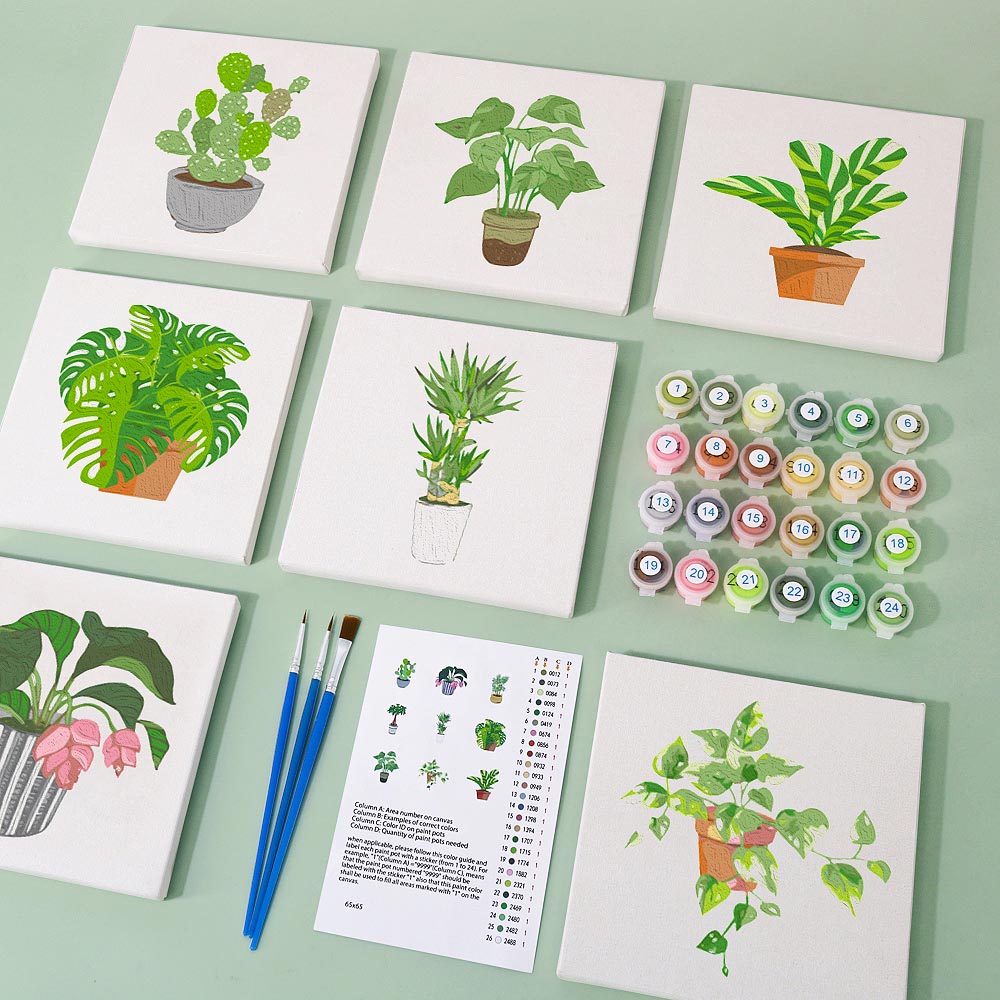 
Paint by Numbers – 9 Mini Paintings | Houseplants Set