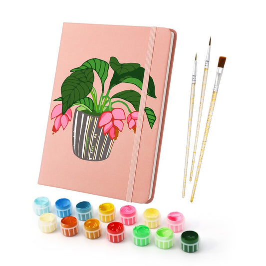 Paint by Numbers Hardcover Journal Notebook - Flowering Potted Plant