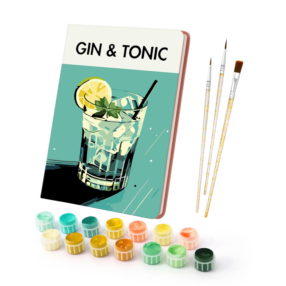 Paint by Numbers Hardcover Journal Notebook - Gin & Tonic Cocktail