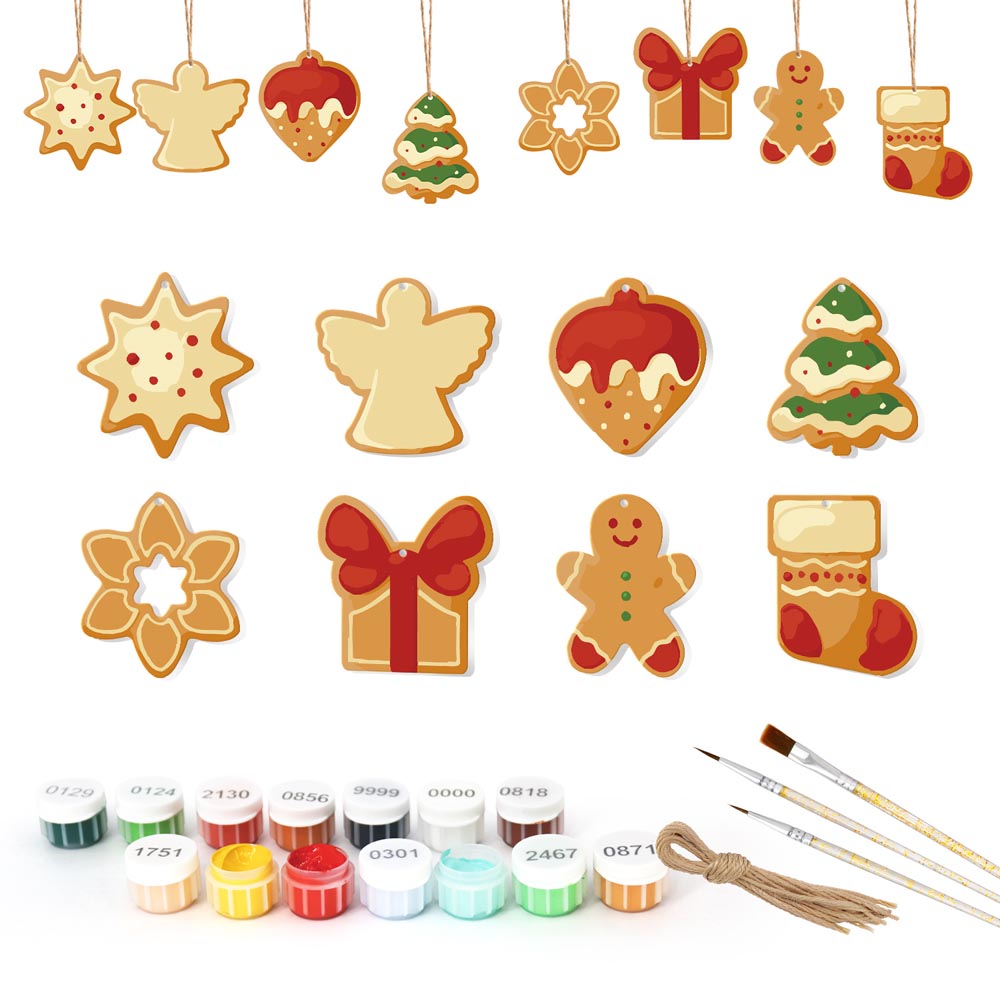 Paint by Numbers – 8 Christmas Ornaments – Angel, Gingerbread & Festive Cookie Set