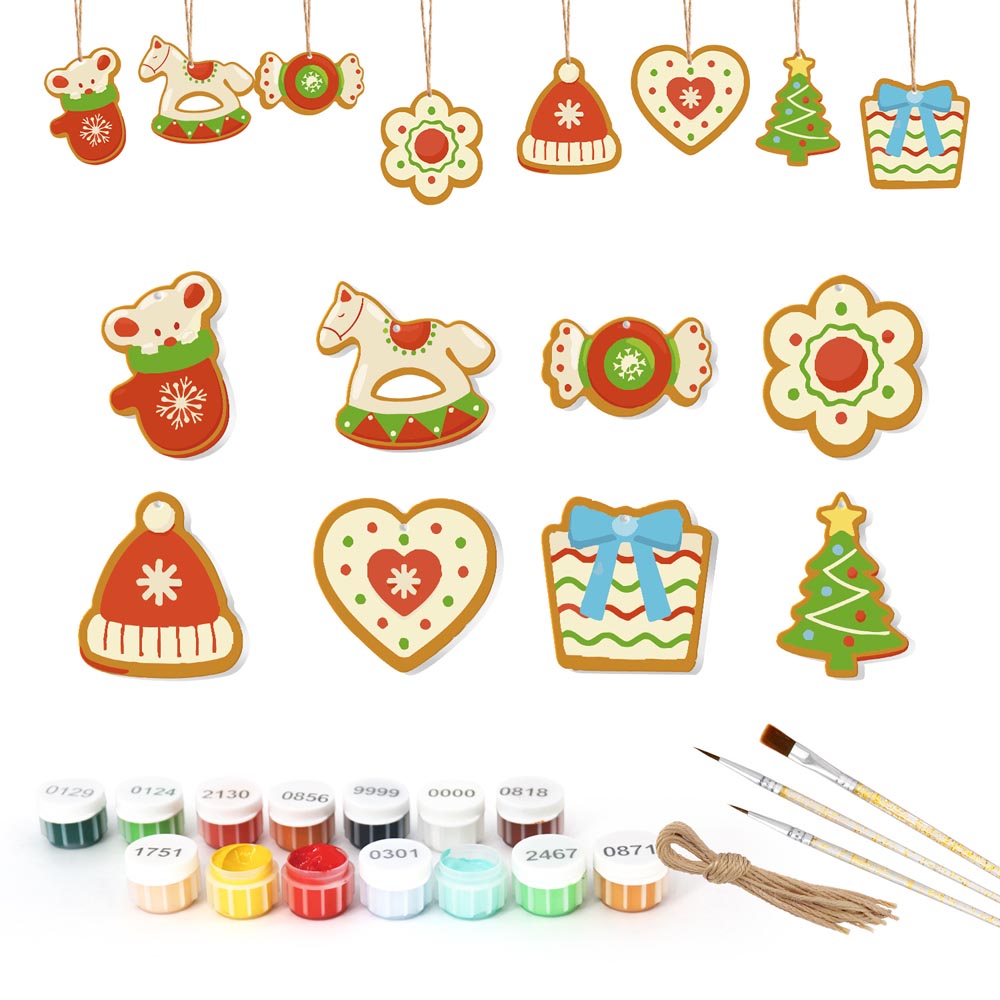 Paint by Numbers – 8 Christmas Ornaments – Mittens, Rocking Horse & Holiday Treats Set