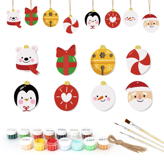 Paint by Numbers – 8 Christmas Ornaments – Polar Bear, Penguin & Festive Baubles Set
