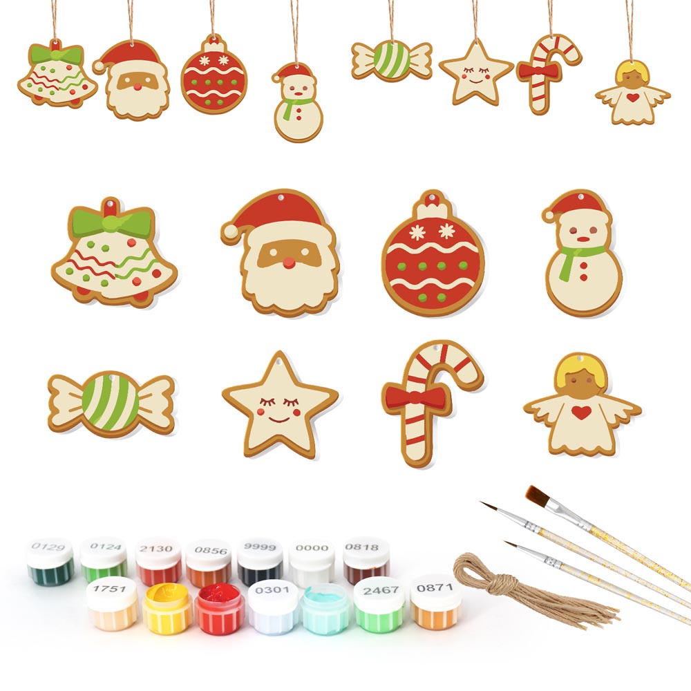 
Paint by Numbers – 8 Christmas Ornaments – Santa, Snowman & Sweet Holiday Treats Set